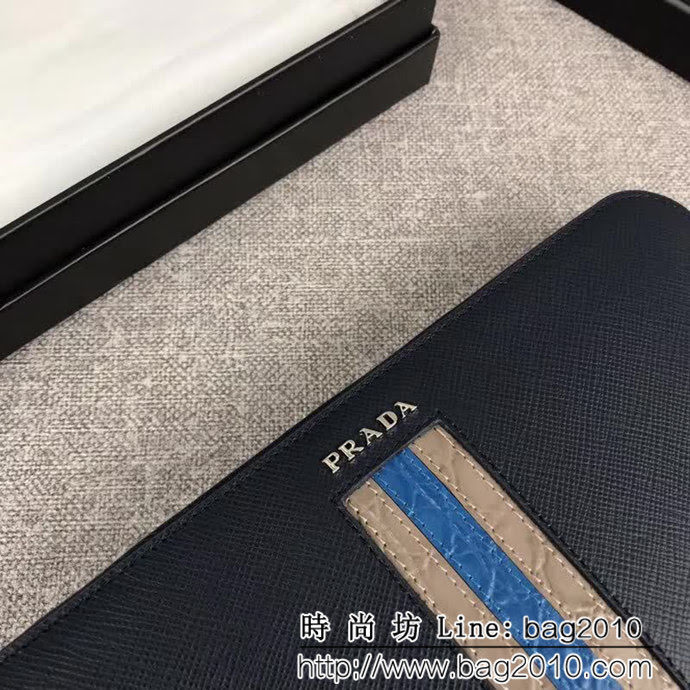 PRADA普拉達 官網同步 爆款 十字紋牛皮 男士單拉鏈錢包 2ML317 DD1892